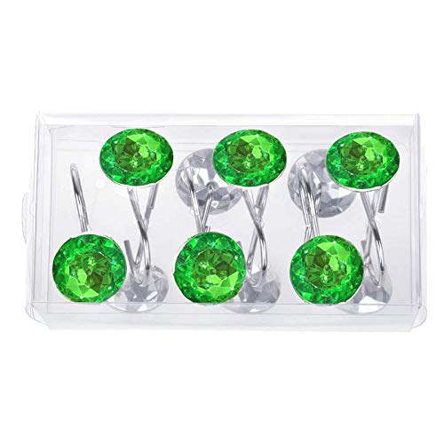EleCharm 12 Pcs Bling Rhinestones Shower Curtain Hooks Bathroom Rolling Hooks (Green) - Image 4